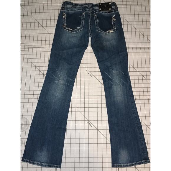 Miss Me Vintage Y2K Blue Stretch Denim Rhinestone Detailed Bootcut Jeans 27 - Picture 2 of 13